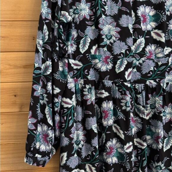 NWT Loft Size 12 Viscose Dark Floral Leaf V Neck Long Sleeve Midi Dress - Picture 12 of 16
